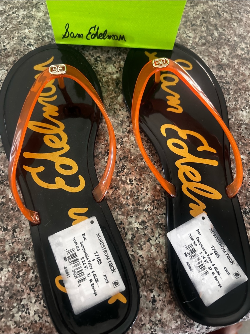 Sam Edelman Dean Clear Red Jelly Flip Flops Sandals Size 9 Orange Black NWT
